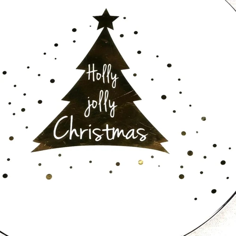 Pier 1 Holly Jolly Christmas Metallic Gold Porcelain 8 Dessert Appetizer Plates